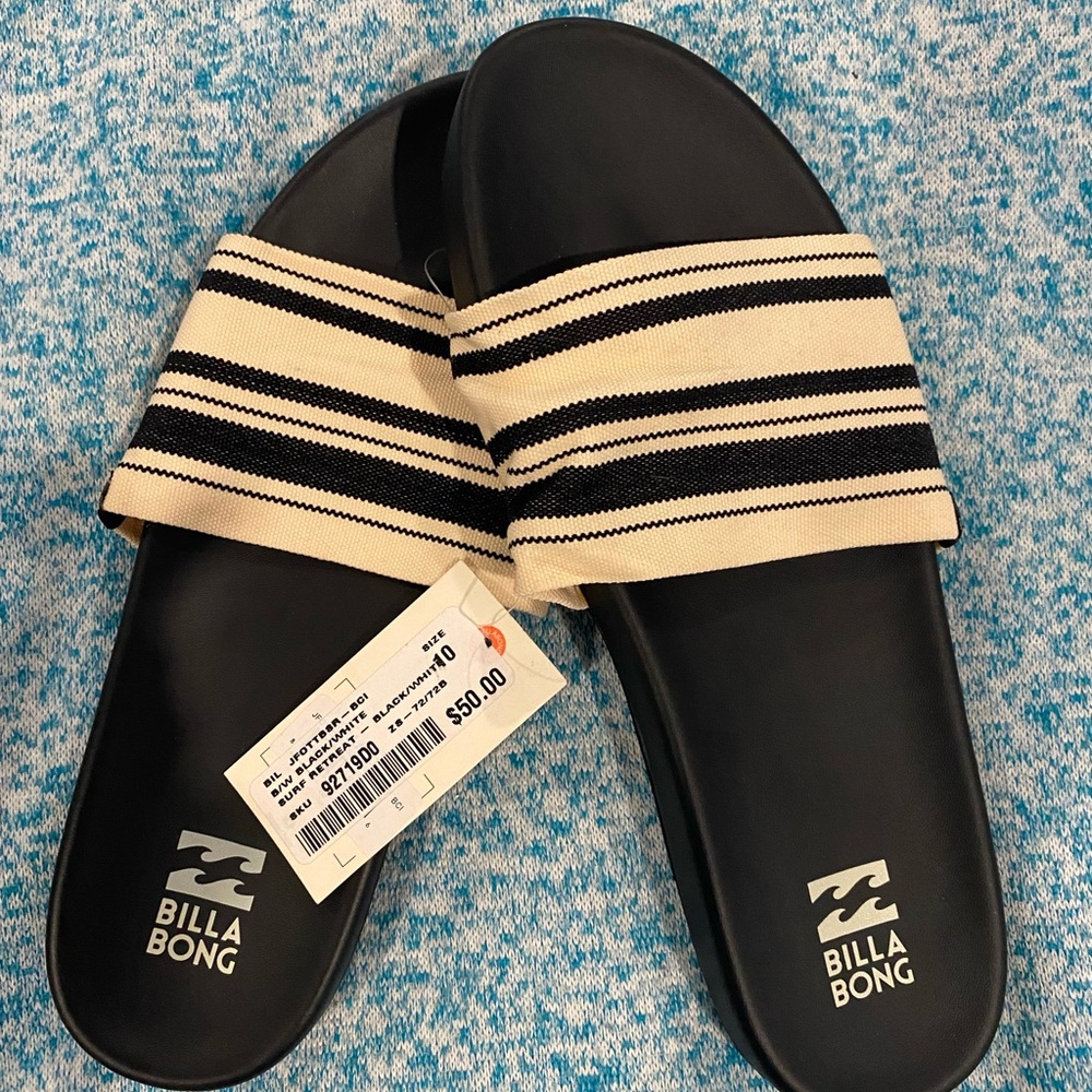 Billabong Black and Cream Slide Sandals